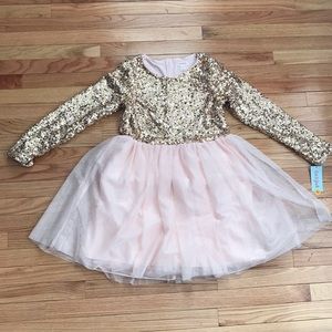 Cat & Jack Sequence Pink/Gold Long Sleeve Dress
